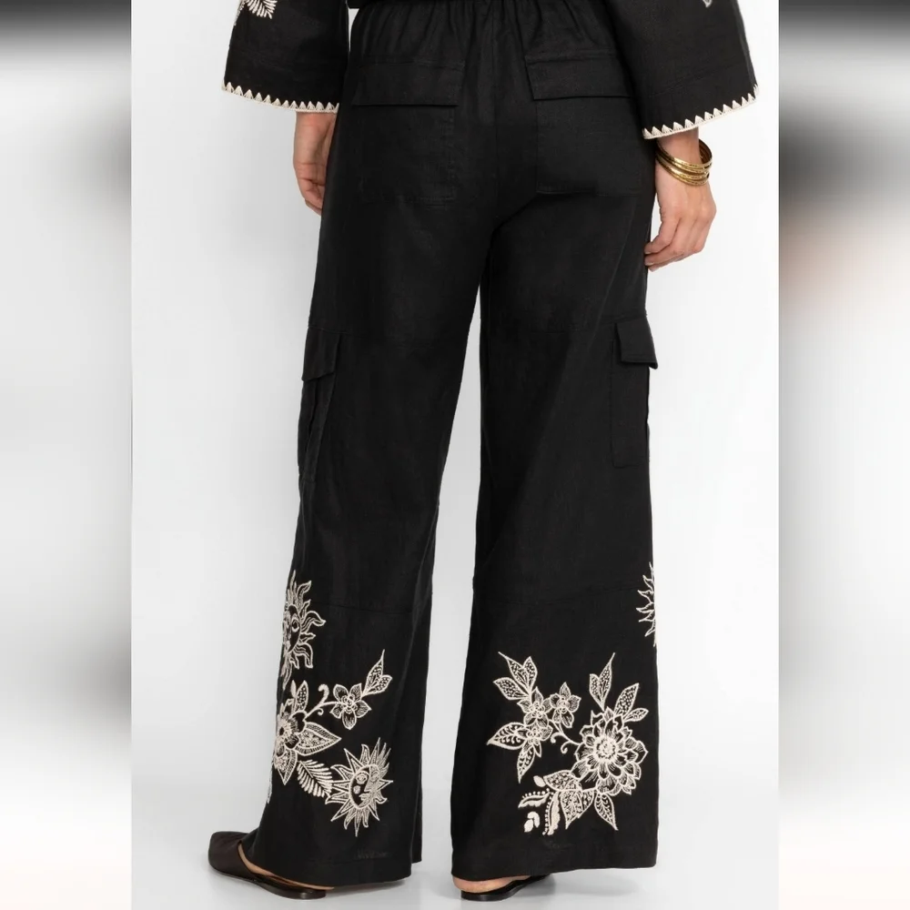 Johnny Was Addison Embroidered Wide-Leg Linen Pants. MSRP $248. Size M - Picture 4 of 12